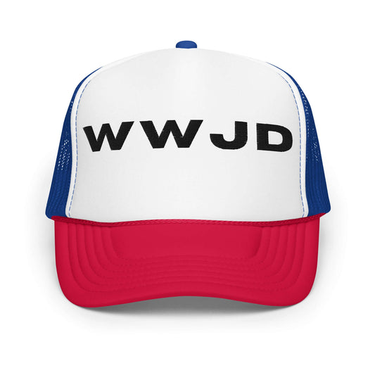 Buy Christian apparel WWJD foam trucker hat - Inspirational faith based clothing, spread the message 'What Would Jesus Do'